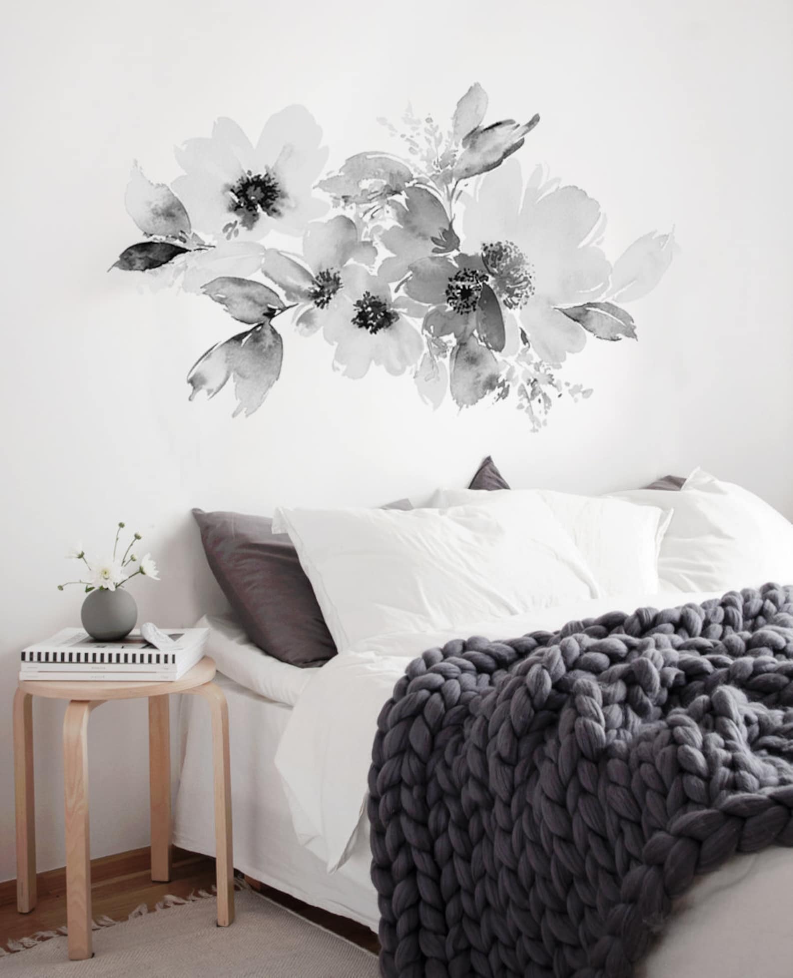 Black Floral Wall Decals Black & White Peonies Wall Decals Etsy