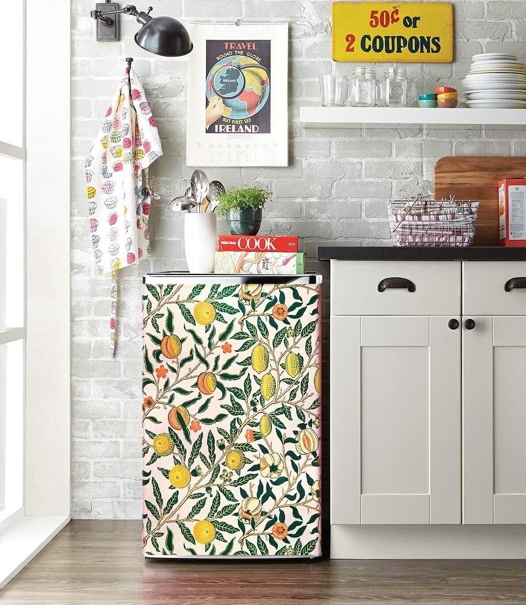 MINI Fridge Wrap Lemons, Vintage Fridge Vinyl Cover, Mini Fridge Decal