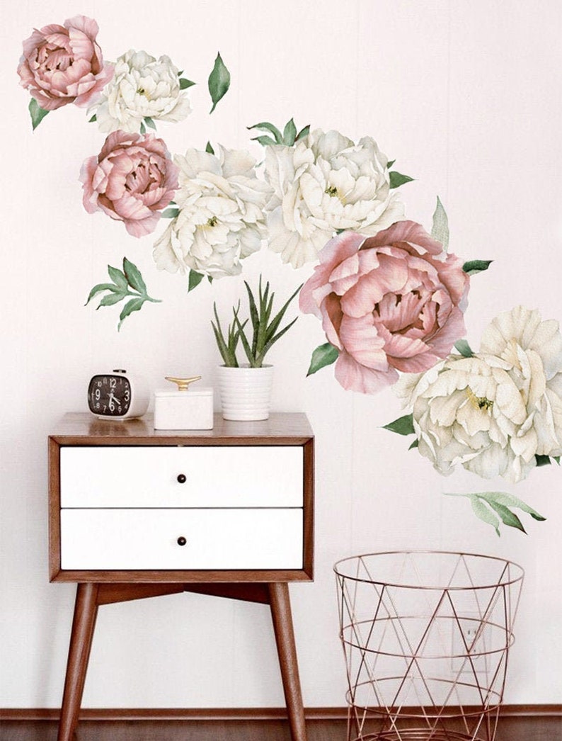Peony Wall Decal With Name Wall Decal Girl, Flowers Wall Decals, Floral ...