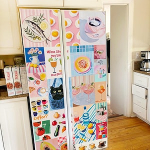Fridge Wrap Food Pop Art, Refrigerator Wrap Vinyl Side by Side, Top Bottom Freezer, Fridge Decals Self Adhesive Skin Vibrant Kitchen Decor