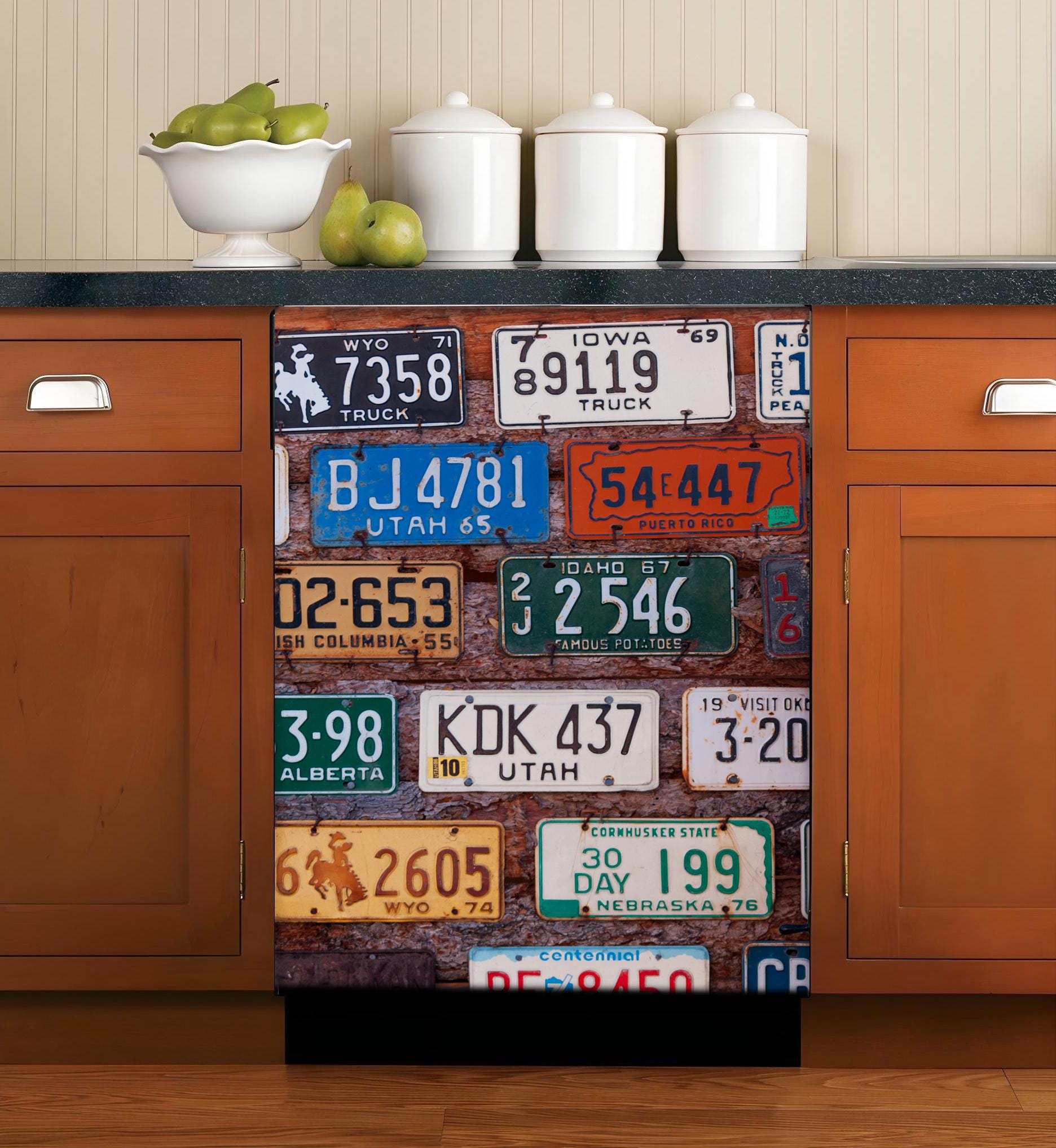 Fridge Wrap Retro Gas Pump, Refrigerator Wrap Vintage License Plates ...