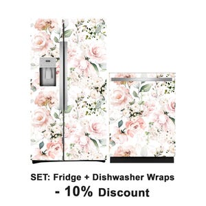 Peony Fridge Wrap Vintage Floral Boho Refrigerator Wrap Vinyl Side by ...