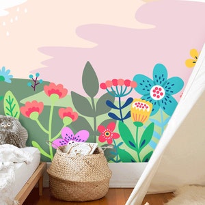 Wallpaper for Girls Room, Large Floral Wallpaper Girls, Peel and Stick Kids Flower Wallpaper for Nursery Removable Colorful Wallpaper Floral