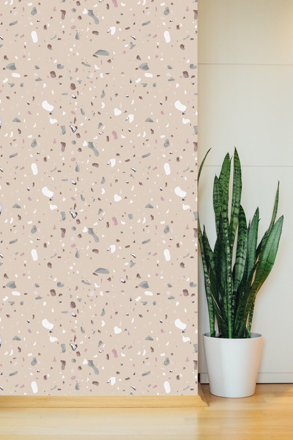 Terrazzo Wallpaper Vinyl Peel and Stick, Boho Beige Pattern Wallpaper, Abstract Patterned Wallpaper Removable Self Adhesive Waterproof