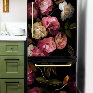 Floral Fridge Wrap Vintage Refrigerator Wrap Vinyl Side by Side Black ...