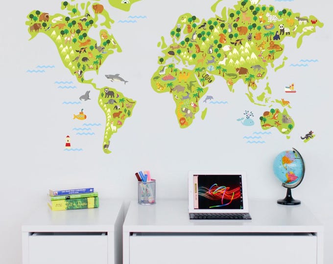 HUGE Map of the World Playroom Decal World Map Wall Decals Kids Map ...