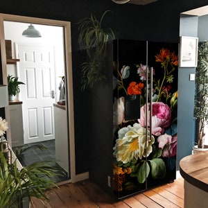 Fridge Wrap Dark Floral Vinyl, Refrigerator Wrap Side by Side Vintage ...