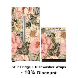Fridge Wrap Floral Vintage, Refrigerator Wrap Vinyl Side by Side, Pink ...