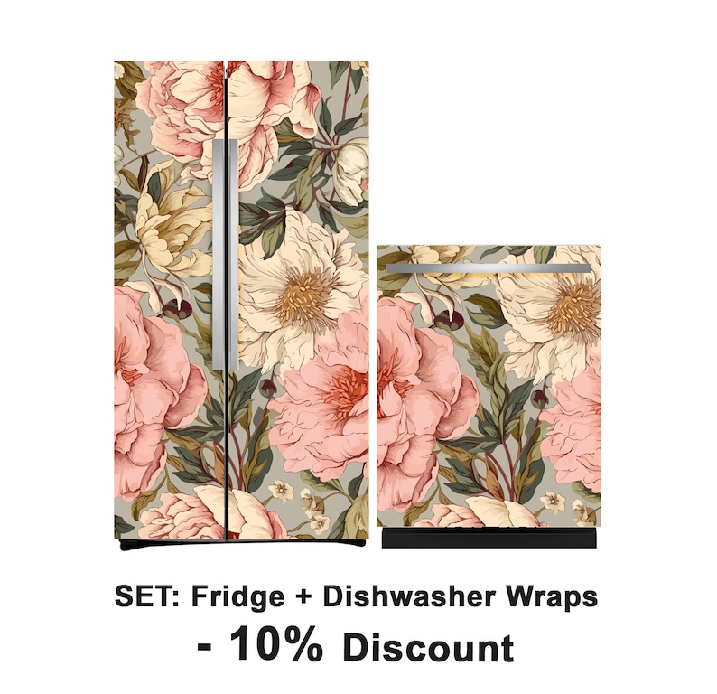 Fridge Wrap Floral Vintage, Refrigerator Wrap Vinyl Side by Side, Pink ...