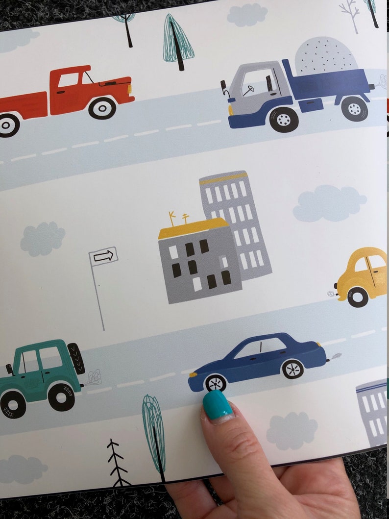 Carta da parati per bambini, carta da parati per auto per la stanza dei ragazzi, carta da parati per ragazzi per la camera da letto Peel & Stick, carta da parati per bambini asilo nido, carta da parati adesiva murale per bambini immagine 9