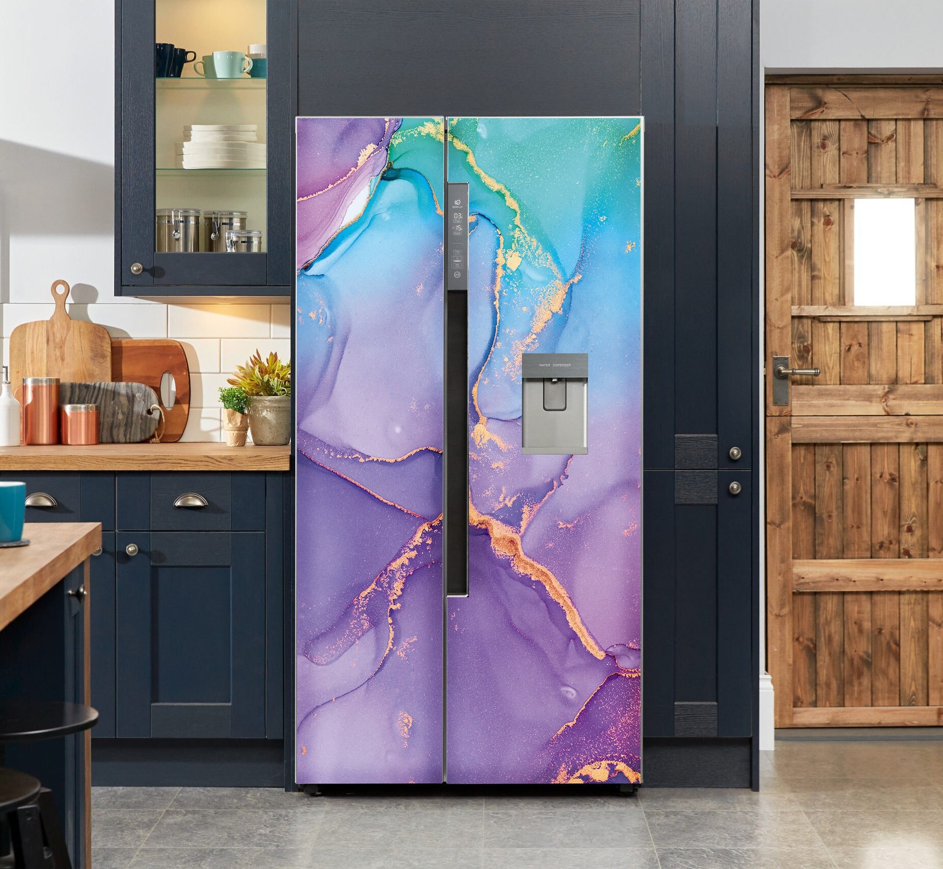 Self Adhesive Vinyl Refrigerator Wrap Set Marbling Door Mural Removable  Fridge Sticker Peel and Stick Full Door Cover Decal Boho Kitchen Decor