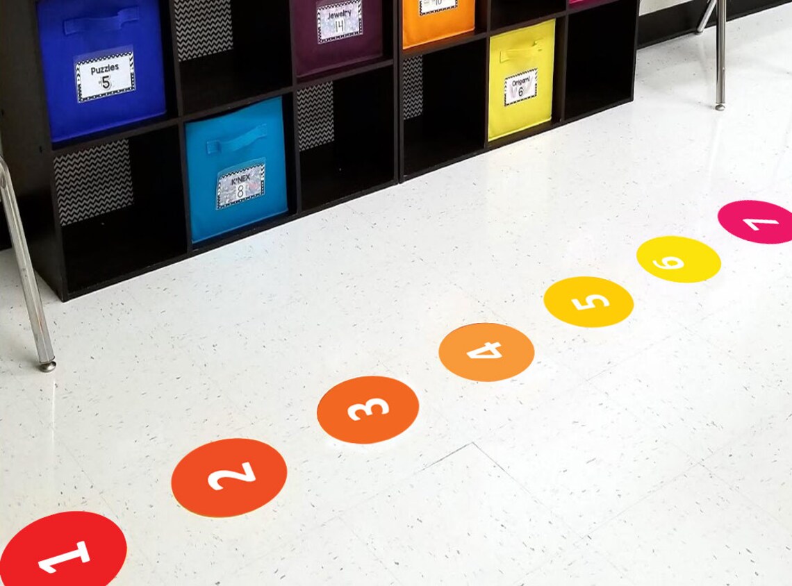 thumbnail image 2 of 48 Pcs Eucalyptus Line Up Spot Markers - Classroom Floor Stickers For Elementary Schools 2 of 10