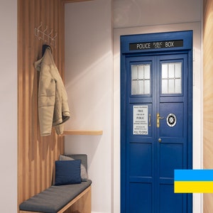 Tardis door wrap, Tardis door cover, Policebox door wrap, Tardis decal, dr who wall decal, tardis door mural, tv series dr who vinyl mural