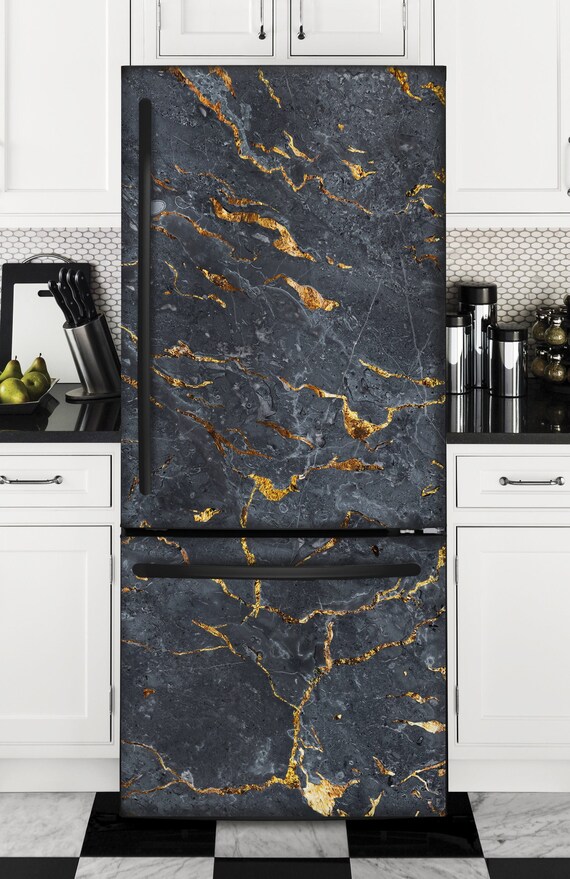 Fridge Wrap Black Marble Side by Side Fridge Decal Vinyl Self Etsy