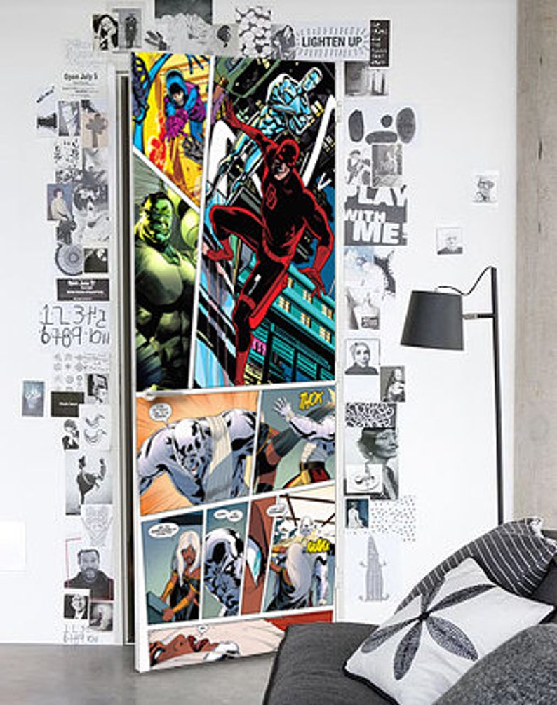 Vinyl Door Removable Wrap Marvel Door Skin Comics Door Skin Marvel Door Mural Comics Door Mural Marvel Door Wrap Door Removable Skin