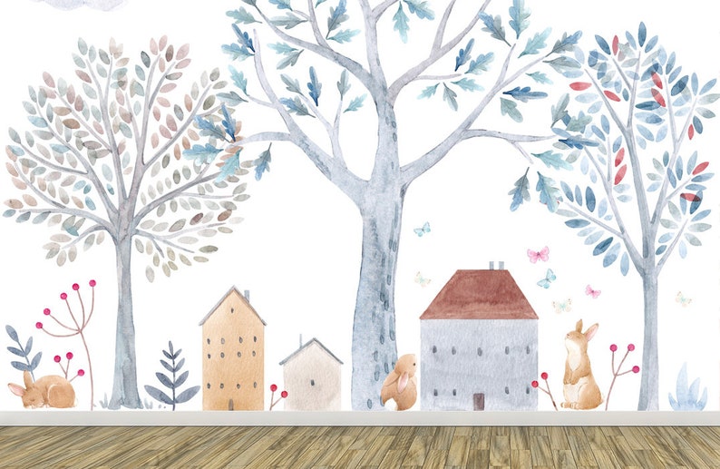 Forest Wallpaper Nursery or Girls Room Woodland Wallpaper Etsy