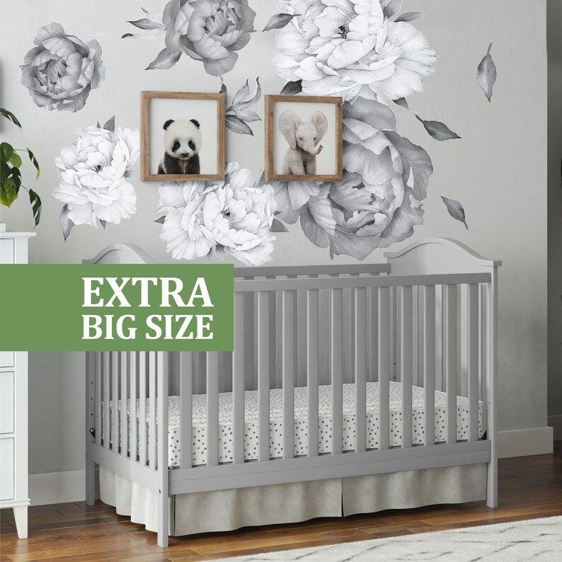 Large Peony Wall Decal Black and White Large Peonies Wall Etsy