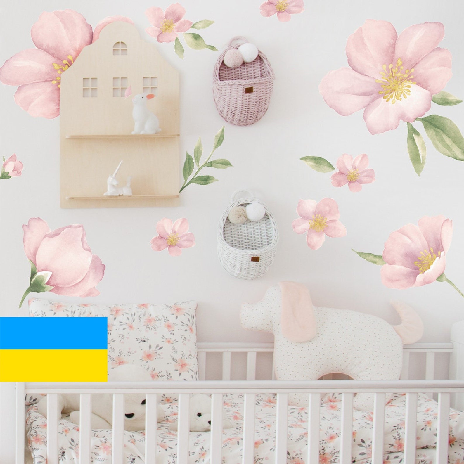 Pastel Flower Wall Decal Watercolor Flowers Wall Decals Pink Etsy