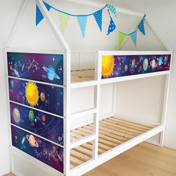 IKEA KURA BED Calcomanía Sistema Solar, Kura Bed Boys Space Galaxy Pegatinas extraíbles, Calcomanía para la cama Kura para la habitación de los niños, Kura Bunk Loft Bed Wrap
