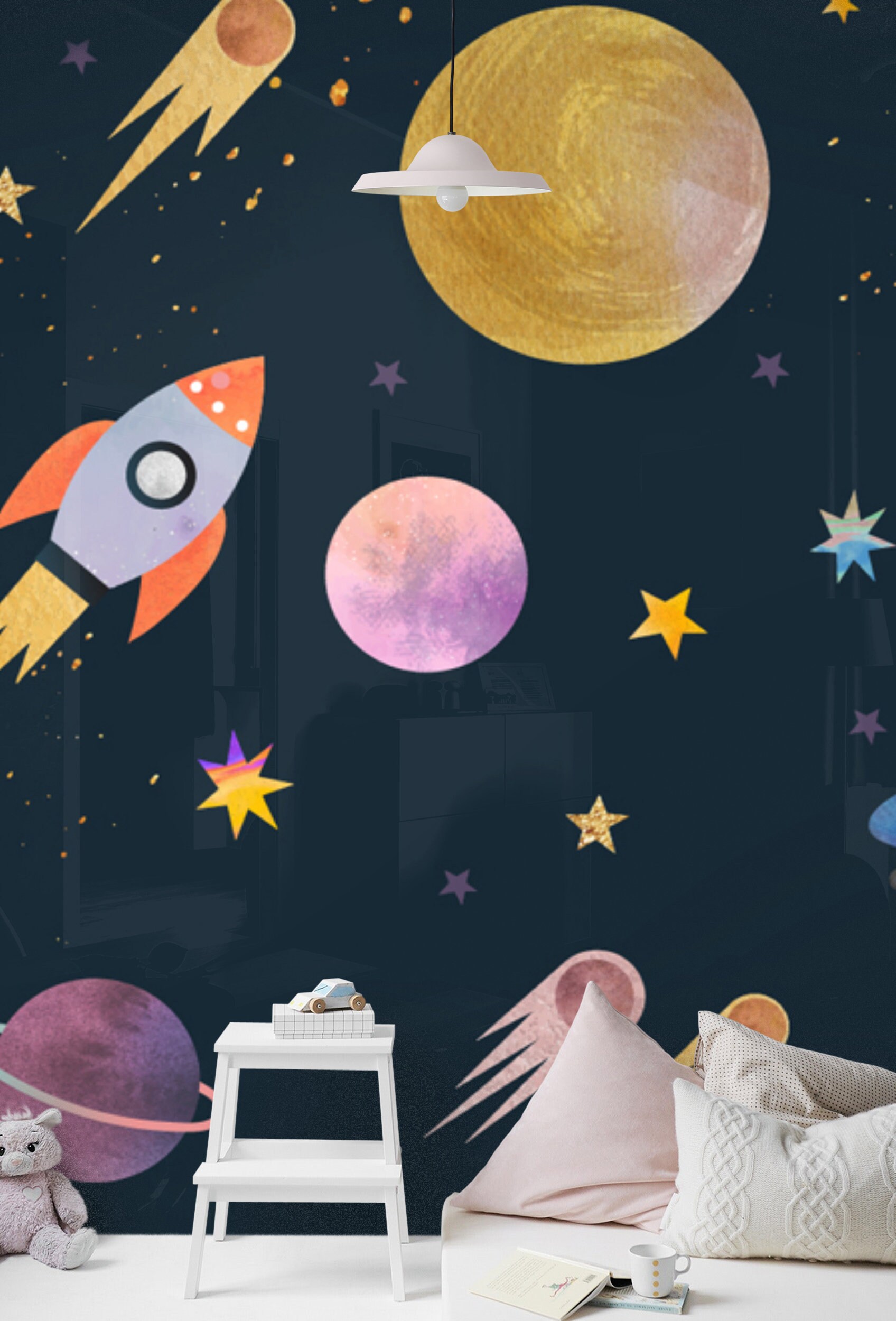 Space Wallpaper for boys Kids Wallpaper Space Outer Space Etsy