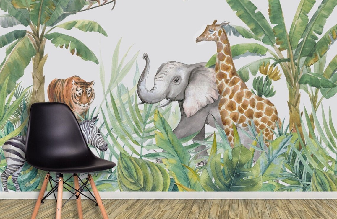 Safari Wallpaper Nursery Mural Jungle Wallpaper Kids Peel & Etsy