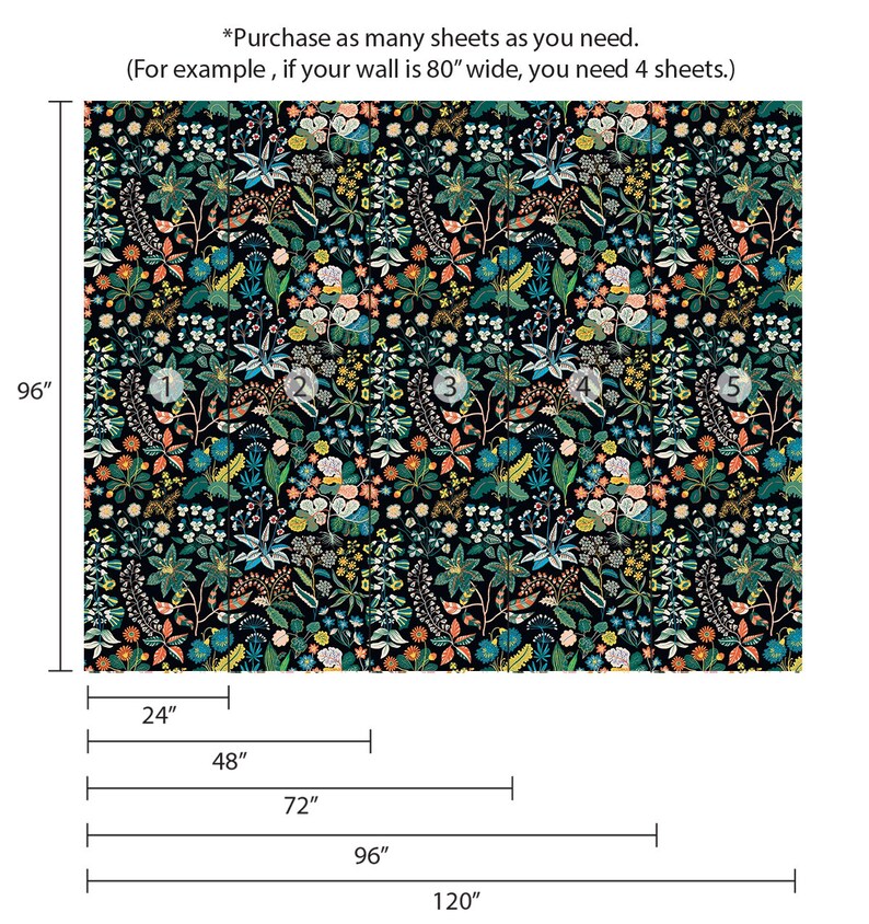 Dark Botanical Wallpaper Peel & Stick Dark Green Garden Etsy