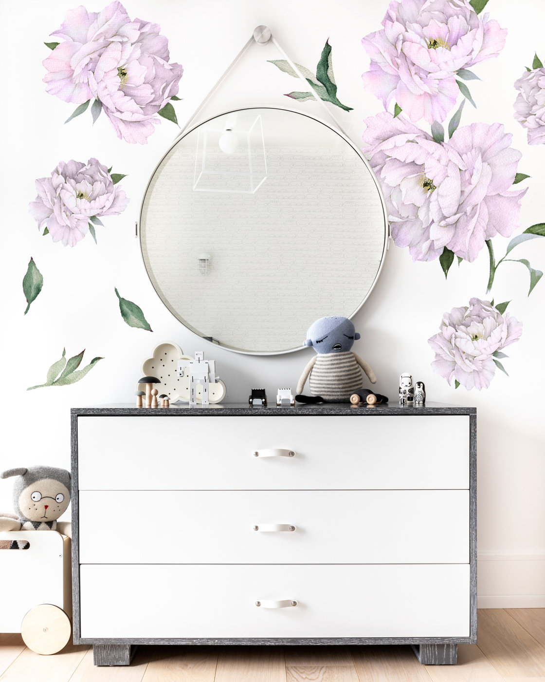 WallCircle - Muurstickers - Behangcirkel - Witte Pioenroos Met Een Witte Achtergrond 80x80 Cm Muurcirkel Zelfklevend Ronde Behangsticker