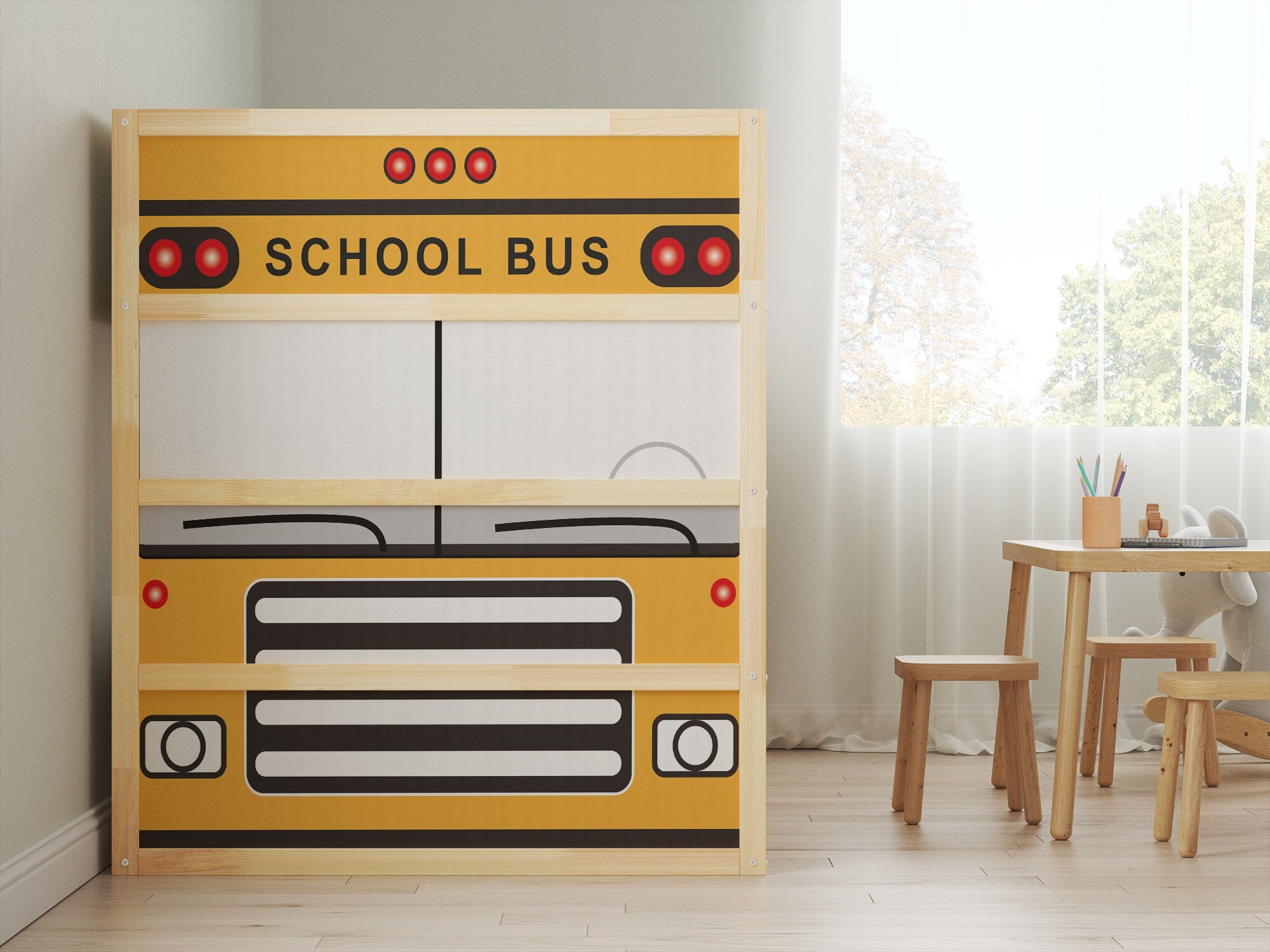 IKEA KURA BED Decals School Bus Kura Bunk Bed Decals Boys Removable Stickers, Decals for Kura Bed, kura bed bus decals, Kura Bed Stickers