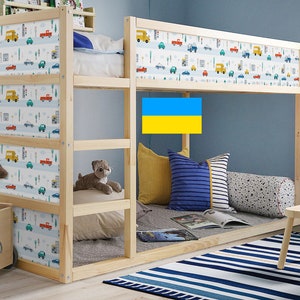 IKEA KURA BED Naklejka Chłopcy Samochody, Kura Bed Naklejki Zdejmowane, Naklejki na Kura Bed Ruch Drogowy, Owijka na Kura Bed, Zestaw Naklejek Ikea Nursery