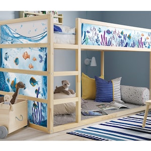 Calcomanías océano para cama Kura, pegatinas para cama Kura de Ikea, calcomanías mar para cama Kura, papel tapiz para cama Kura, calcomanías neutras para cama Kura, accesorios para literas Kura