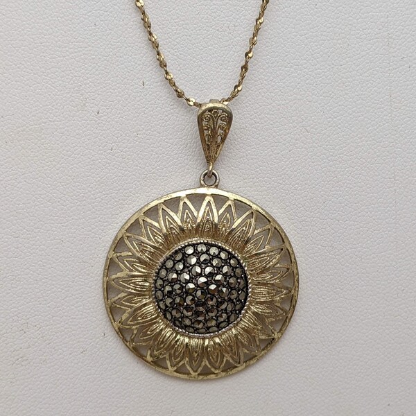 Antique Theodor Fahrner style marcasite and silver gilt pendant with monogram