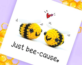 just because card missing you best friend friendship thinking of you sending love 'just bee-cause' - cute handmade bumble bee greetings card