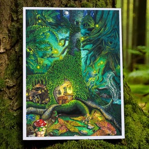 Fantasy art enchanted forest fairytale art print | cottagecore goblincore witch gift for her unique home decor nursery wall art nature gift