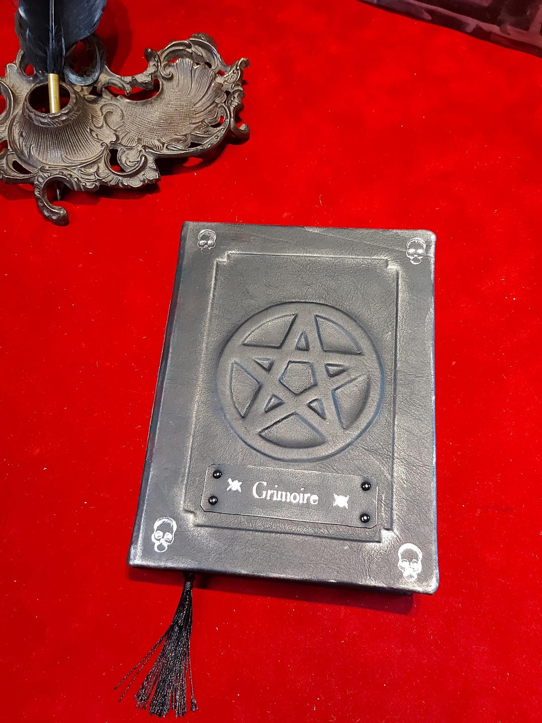 Black Leather Grimoire Spell Book or Book of Shadows. Handmade Witch ...