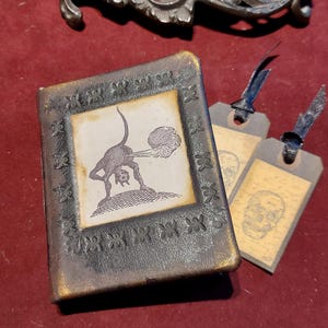 Minilibro de cuero negro con temática de diablo, bruja, terror, regalo gótico divertido