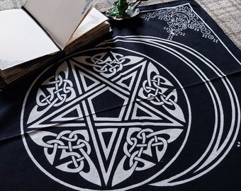 Pentagram  and crescent moon Alter Cloth for Pagan or Wiccan