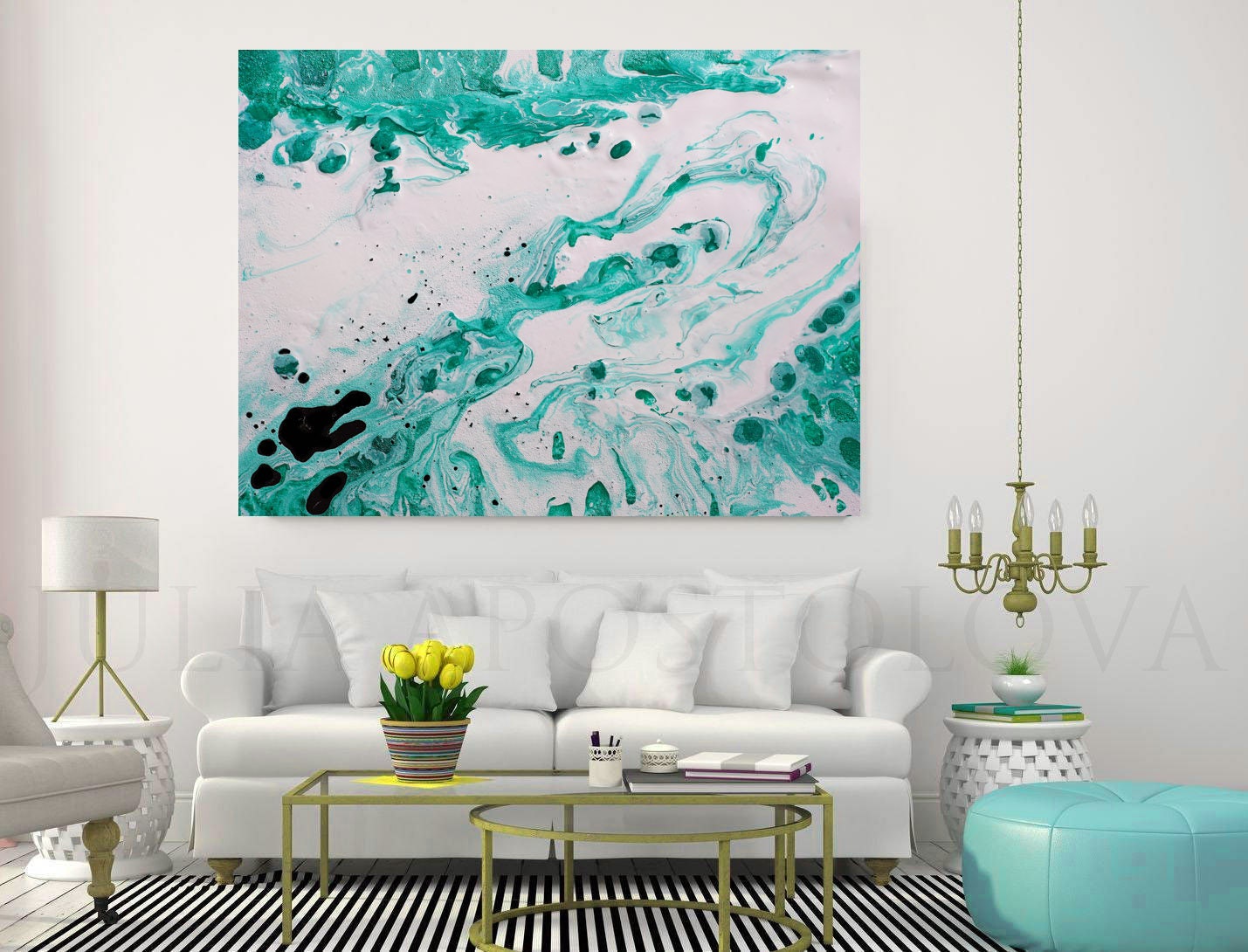 52 inch White and Turquoise Coastal Wall Art Decor Etsy
