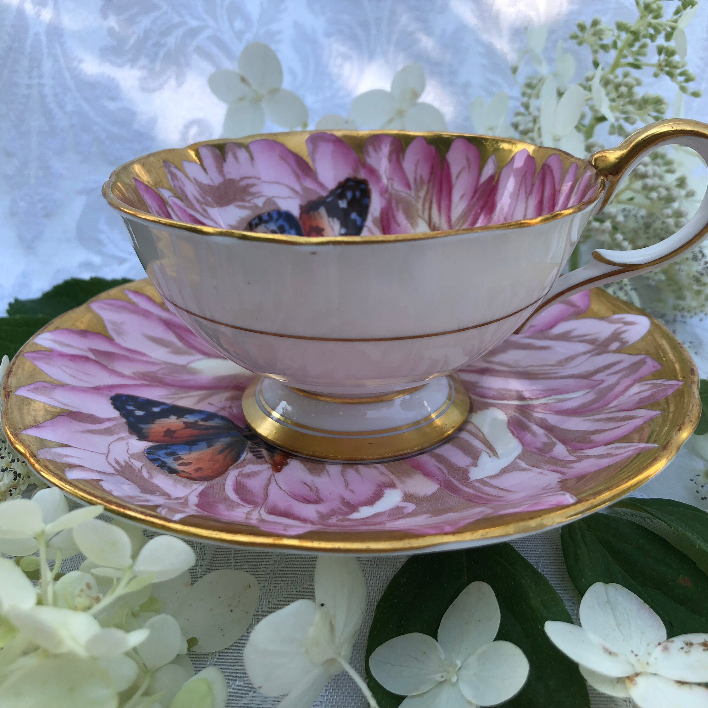 Butterfly Chrysanthemum Aynsley Tea Cup And Saucer Floating Etsy