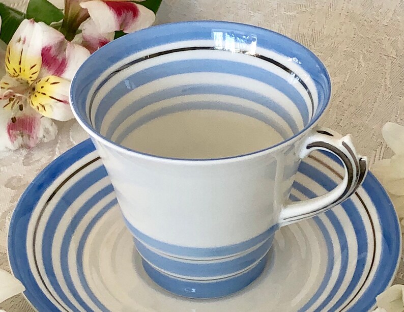 Blue and White Stripe Tea Cup and Saucer by Roslyn China Etsy