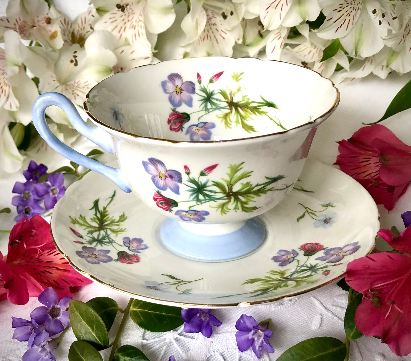Shelley Wildflowers Tea Cup and Saucer Gainsborough Shape Etsy