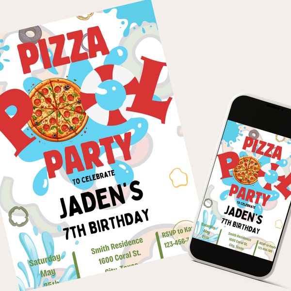 Digital Pizza Pool Party Invitation - Etsy