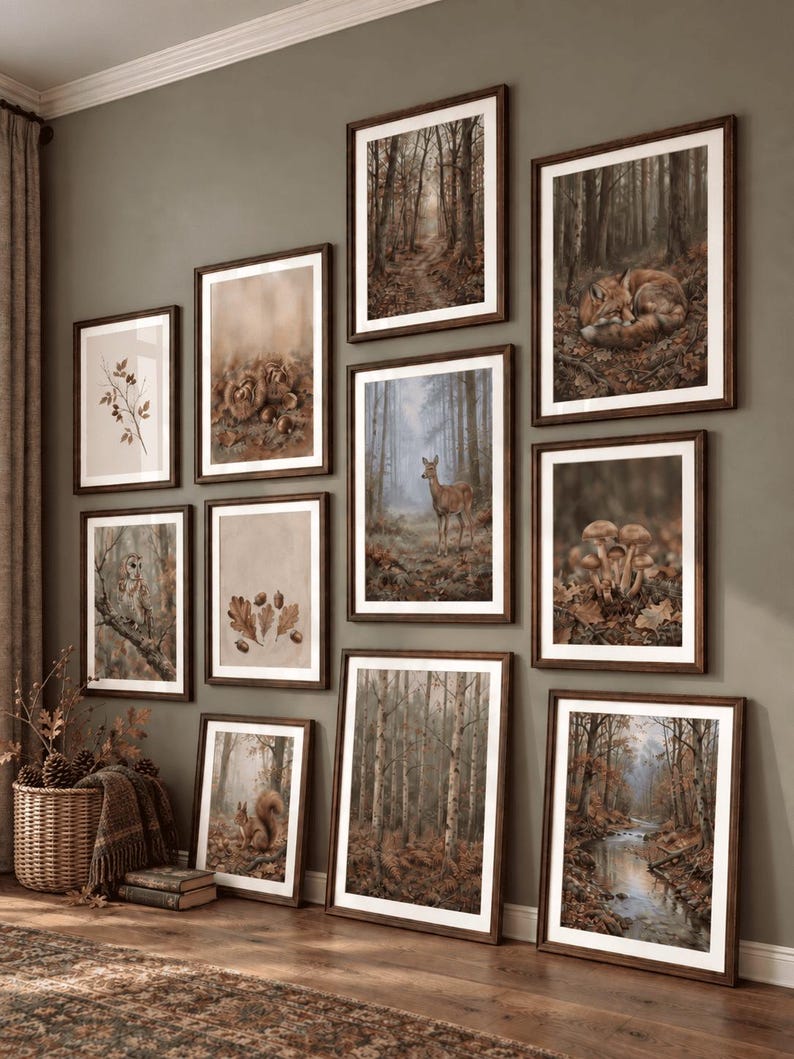 Vintage Woodland Animal Gallery Wall Set | Moody Autumn Fall Forest Art ...