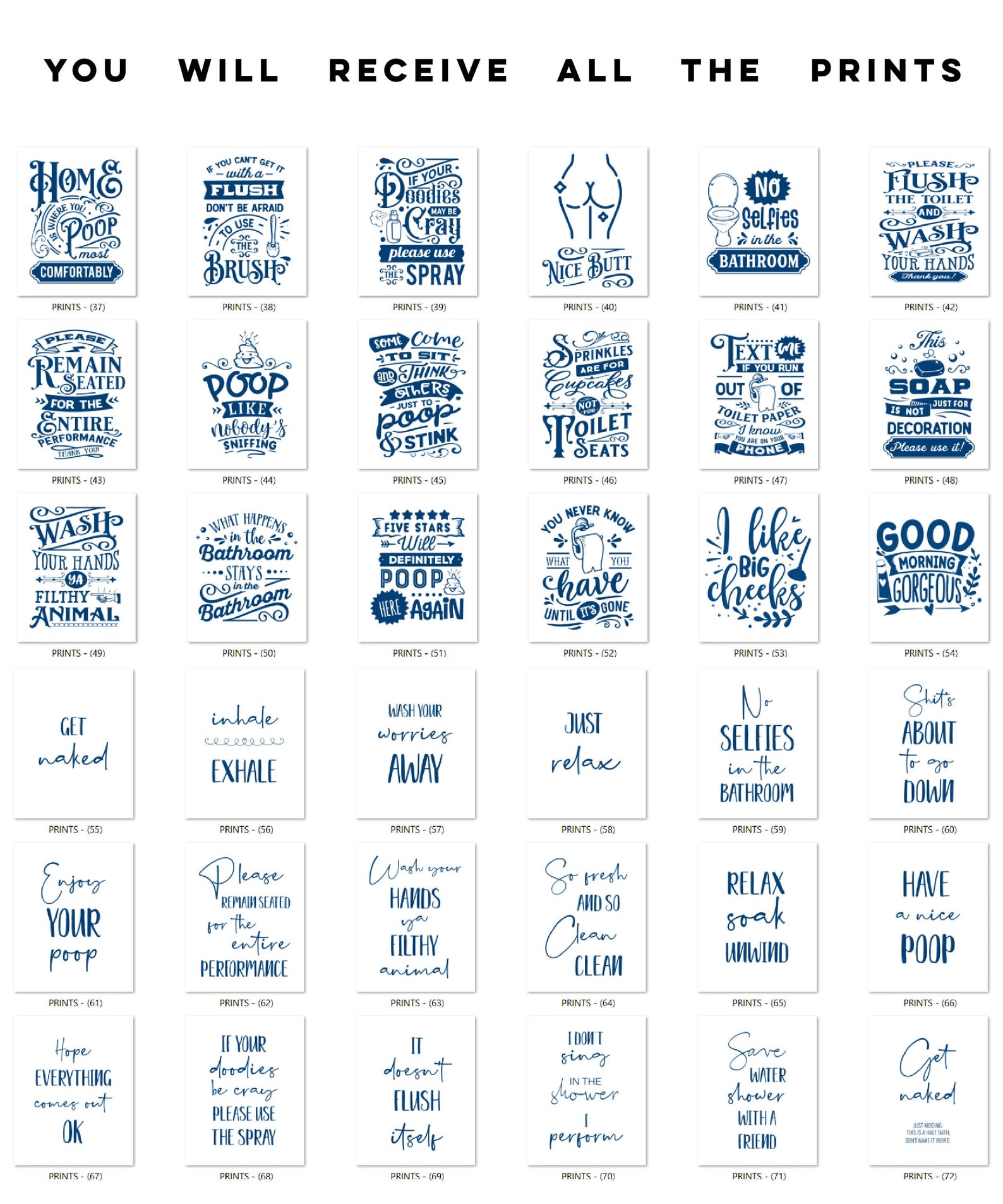 Navy Blue Bathroom Wall Art Blue Bathroom Wall Decor Funny Etsy