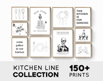 Kitchen Print Set, Kitchen Wall Art, Kitchen Gallery Wall, Modern Kitchen Decor, Minimalist Kitchen Art, Coffee Wall Art, Kitchen Line Art