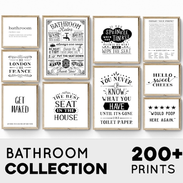 Set of 200 Bathroom Wall Art, Bathroom Prints, Bathroom Decor, Bathroom Printable Set, Funny Bathroom Sign, Bathroom Humor, Laundry Wall Art