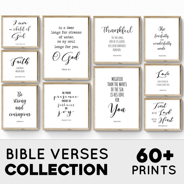 Ensemble de 60 typographie Bible verset imprimable ensemble | Art mural inspiré des Écritures | Art mural chrétien imprimable | Impressions de vers minimalistes