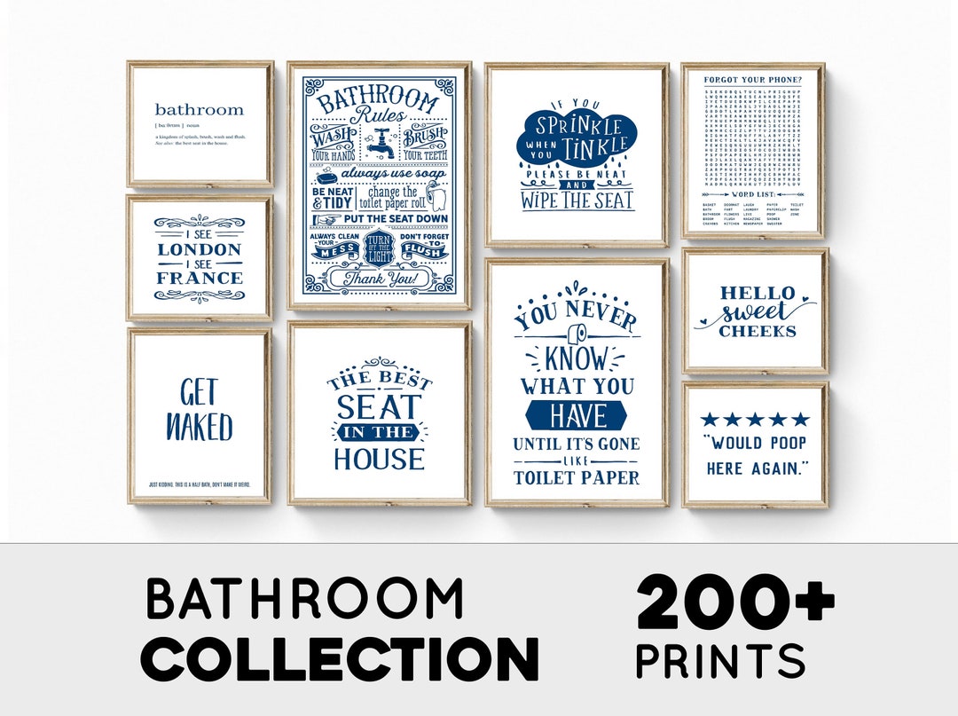 Navy Blue Bathroom Wall Art, Blue Bathroom Wall Decor, Funny Bathroom ...