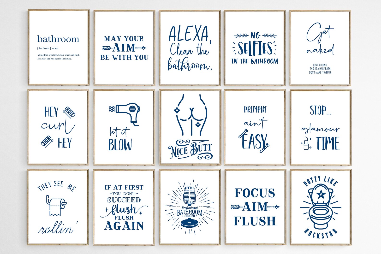 Navy Blue Bathroom Wall Art Blue Bathroom Wall Decor Funny Etsy