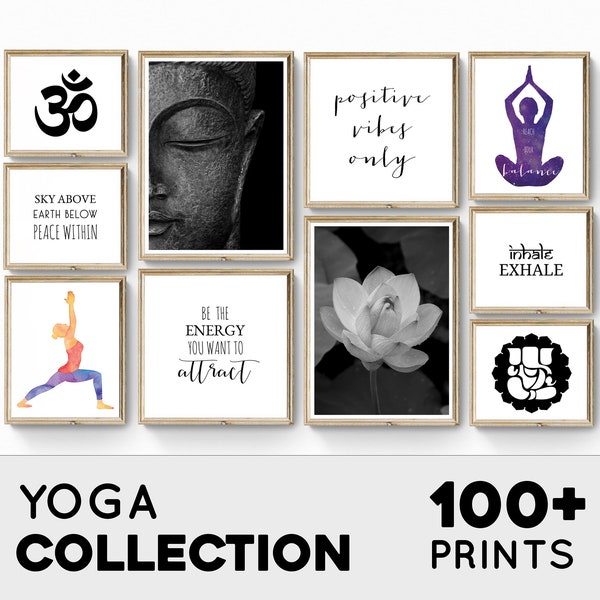 Yoga Printable Set, Yoga Room Decor, Yoga Wall Art, Yoga Chakra Prints, Meditation Art, 8x10 Prints, Set of 100 Yoga Prints Instant Download