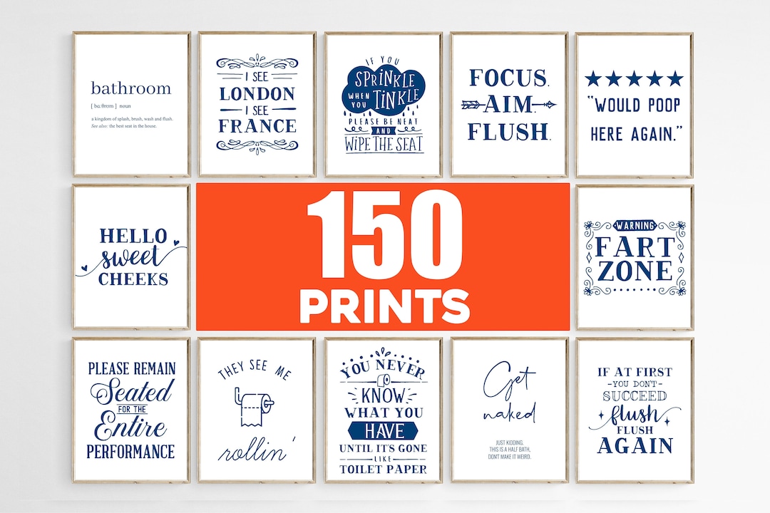 Navy Blue Bathroom Wall Art Blue Bathroom Wall Decor Funny Etsy